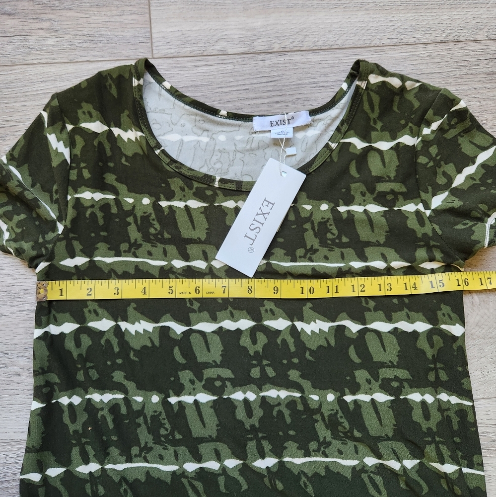 Exist Green Striped Maxi Womens Small Dress NWT Camo Short Sleeve UPF 50 - Picture 10 of 10